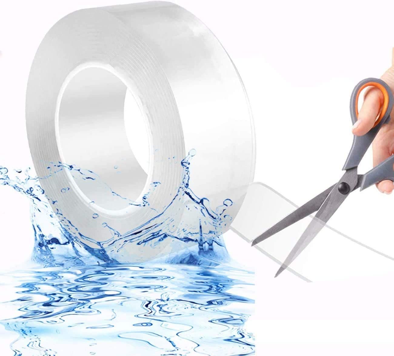 MSDADADouble Sided Sticky Tape 3M(16.5FT), Adhesive No Damage Transparent Wall Tape, Traceless Strong Gel Tape for Walls, Cable, Carpet, Photos, Kitchen Rug Fixing