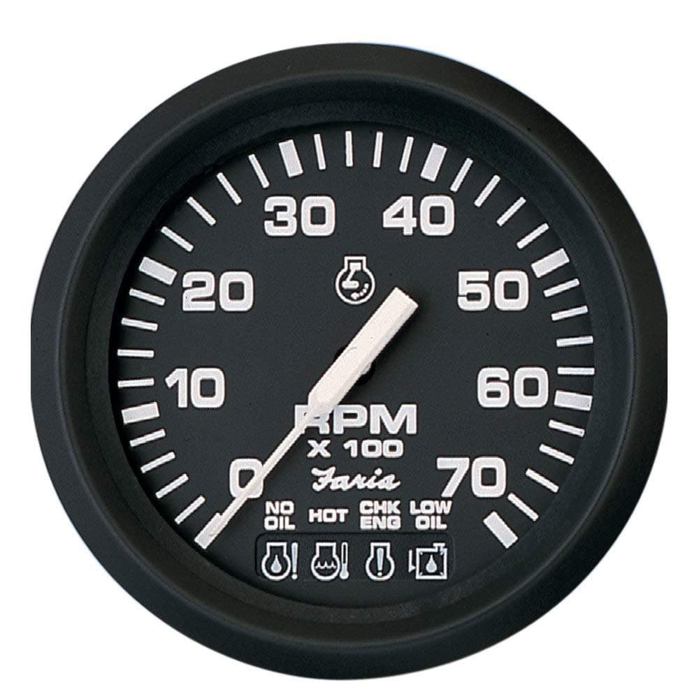 Faria Euro Black 4 Tachometer w/Systemcheck Indicator - 7,000 RPM (Gas - Johnson/Evinrude Outboard)