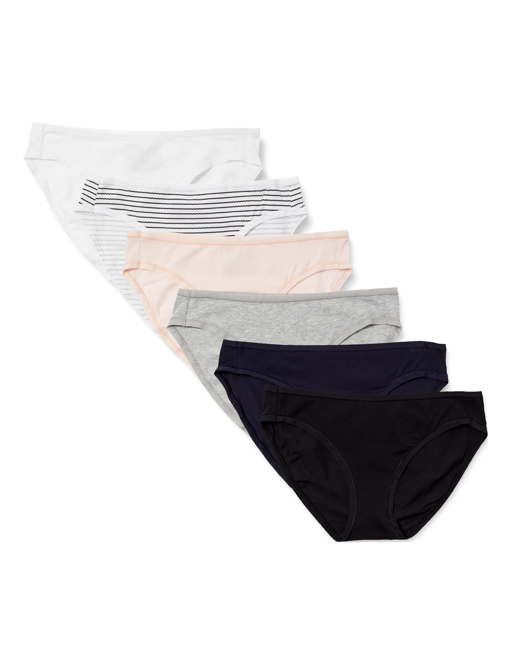 Amazon EssentialsWomen's Cotton Bikini Underwear, Set of 6, 2XL, Multicolored, Stripes, Heather