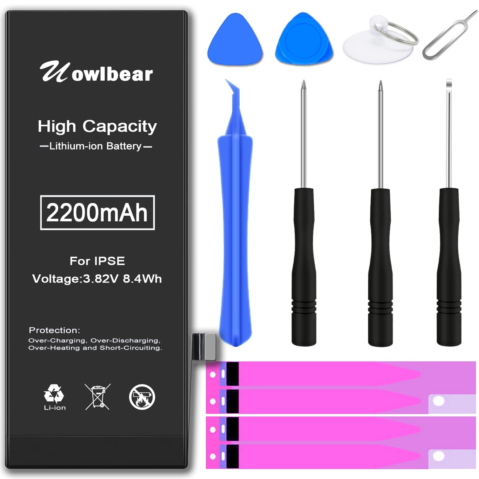 uowlbear Battery for iPhone SE 2016 First Generation A1662 A1723 A1724 with Complete Replacement Kits and 2 Set Adhesive Strips -0 Cycle High Capacity