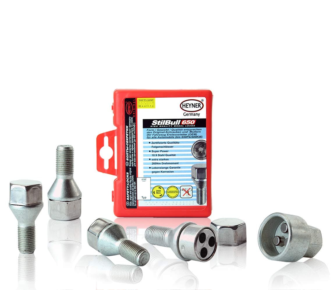 HEYNER Set 4 Locks Alloys Antitheft Protection Bolts Fits Fiat Bravo Wheel Locking Bolts OEM M12x1,25 AHA