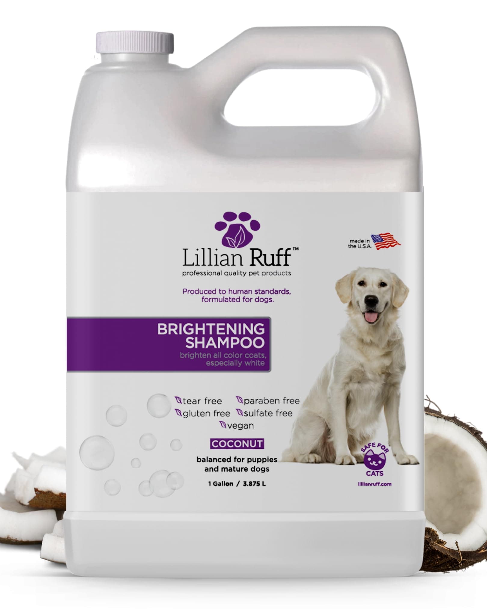 PRO Formula Ultra Brightening Dog Shampoo - Professional Whitening & Long-Lasting Odor Eliminator, Remove Stains & Discoloration, Dry Skin & Itch Relief with Aloe & Provitamin B5 (Gallon)