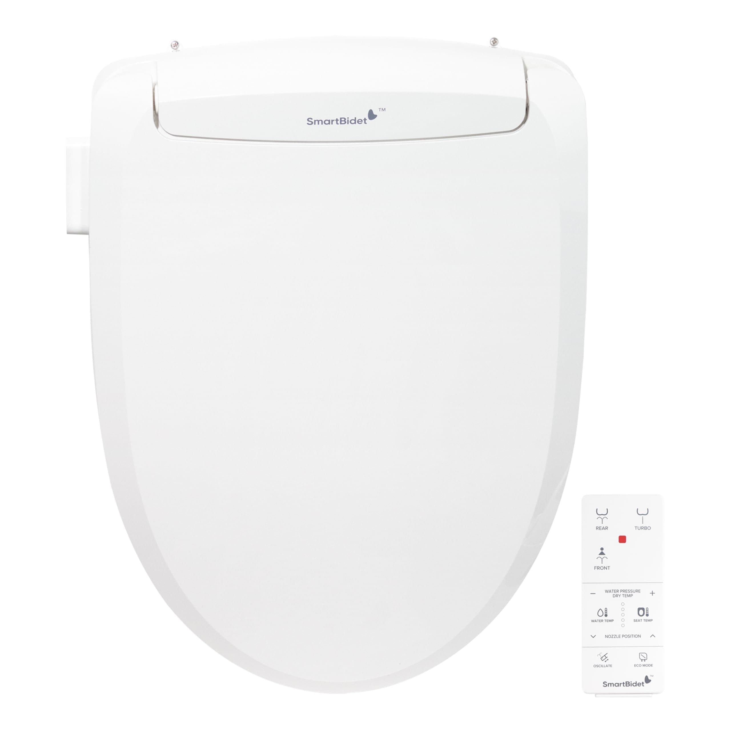 SmartBidet SB-100R Electric Bidet Seat for Elongated Toilets with Remote Control, Stainless Steel Nozzle with Removable Nozzle Cap, Slim and Strong Design in White