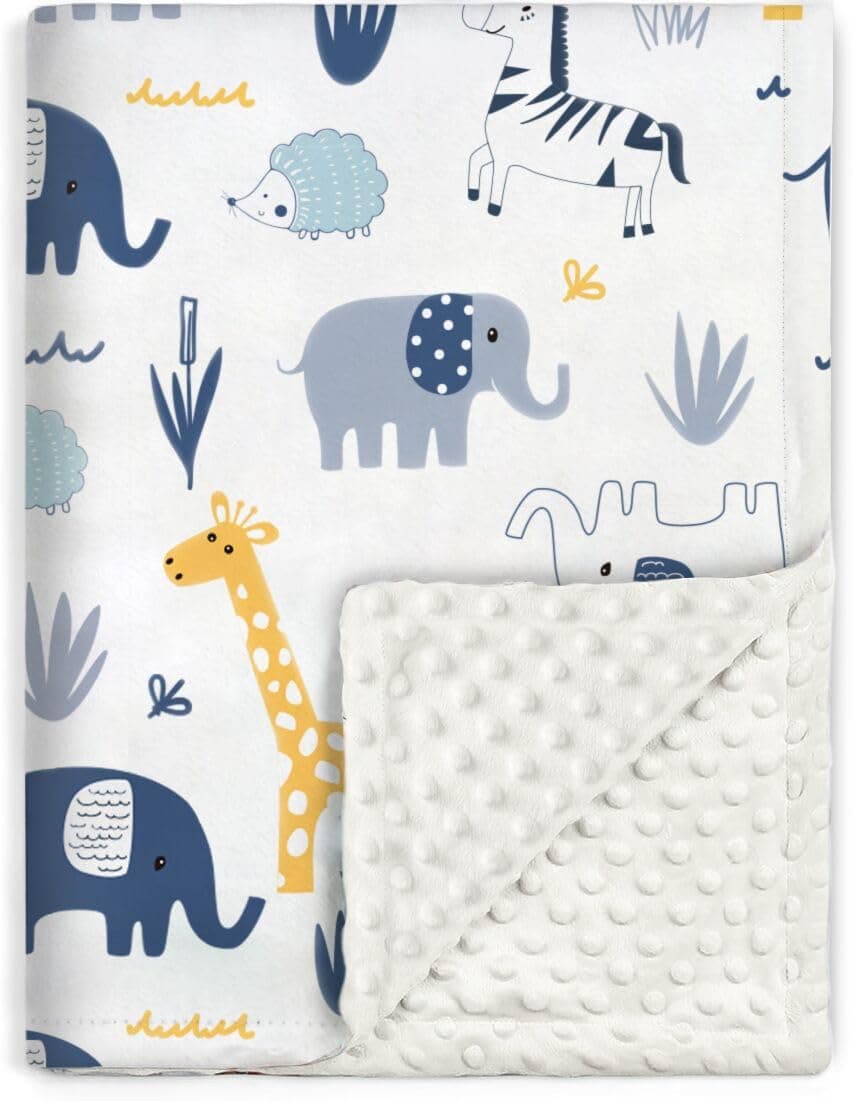 HOMRITARBaby Blanket for Boys and Girls Soft Minky with Double Layer Dotted Backing, Cute Woodland Animals Printed 30 x 40 Inch Receiving Blanket
