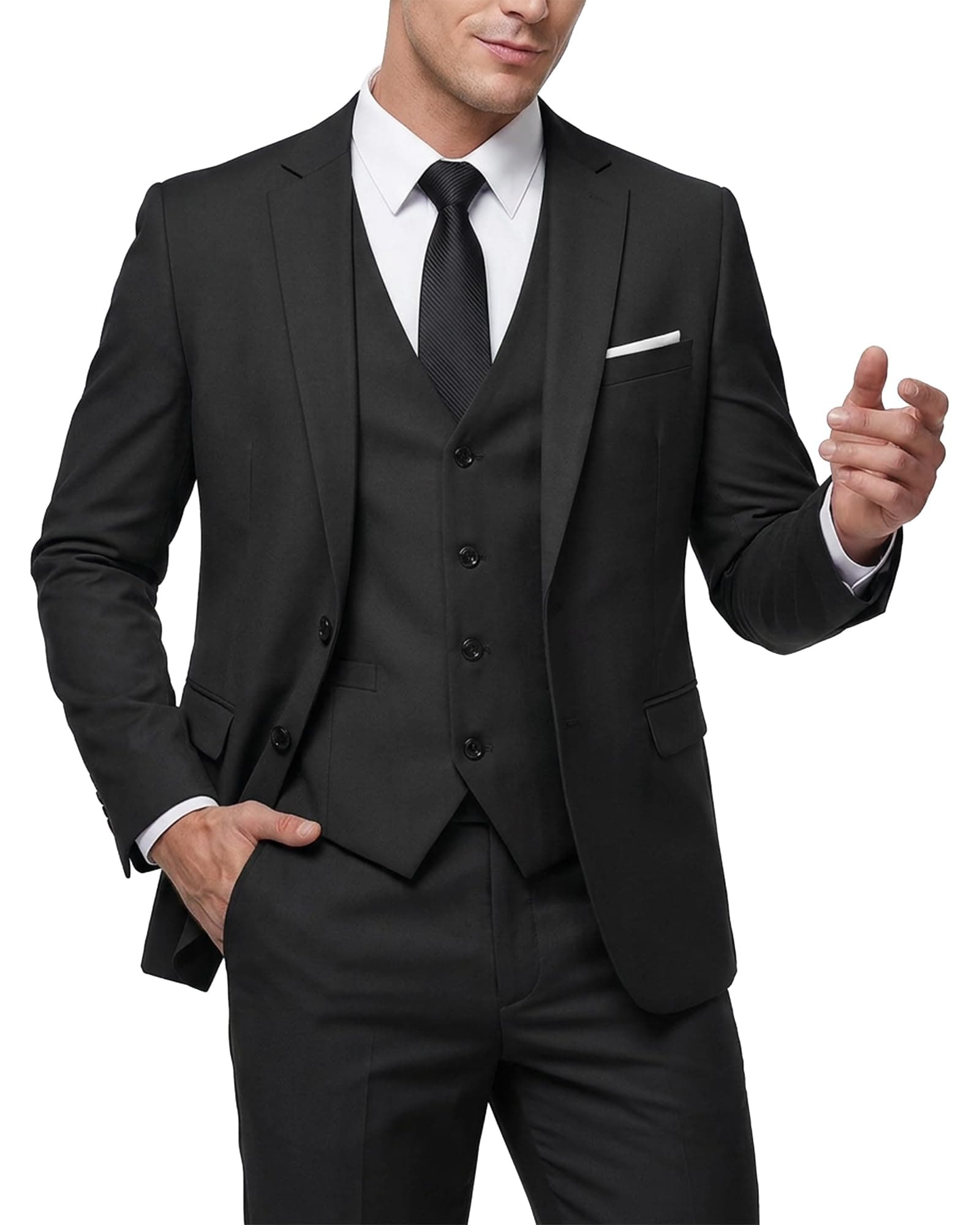 Men's 3 Piece Slim Fit Suit Set with Tie, 2 Button Blazer Jacket Vest & Pants, Business Wedding Party Prom Suit for Men