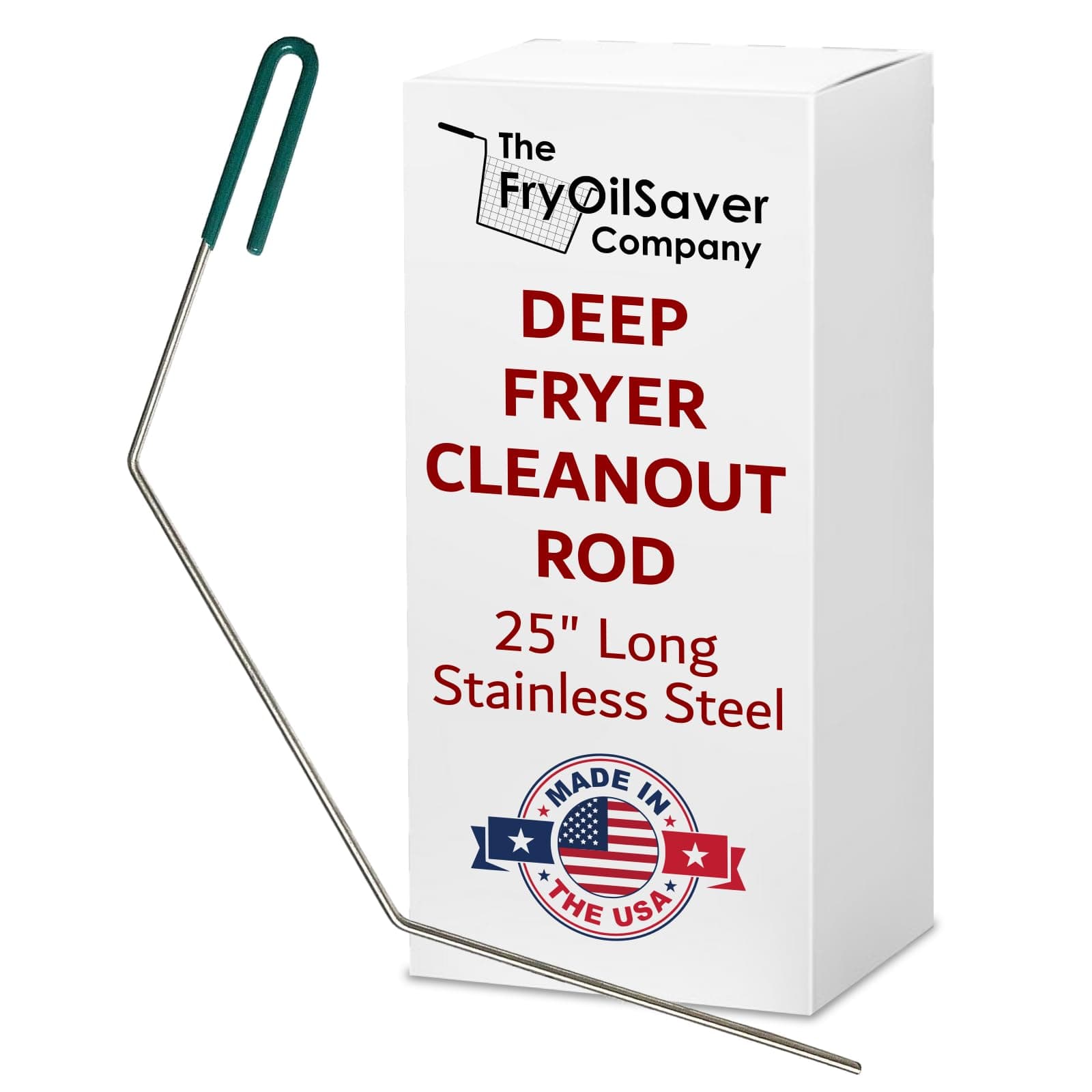 25" Deep Fryer Cleanout Rod – Angled Shaped & Declogger Goofer Commercial Kitchen Tool - Drain Unclogger & Cleaner - Rust Resistant Deep Fryer Cleaner - Made in USA by FryOilSaver Co. B52C