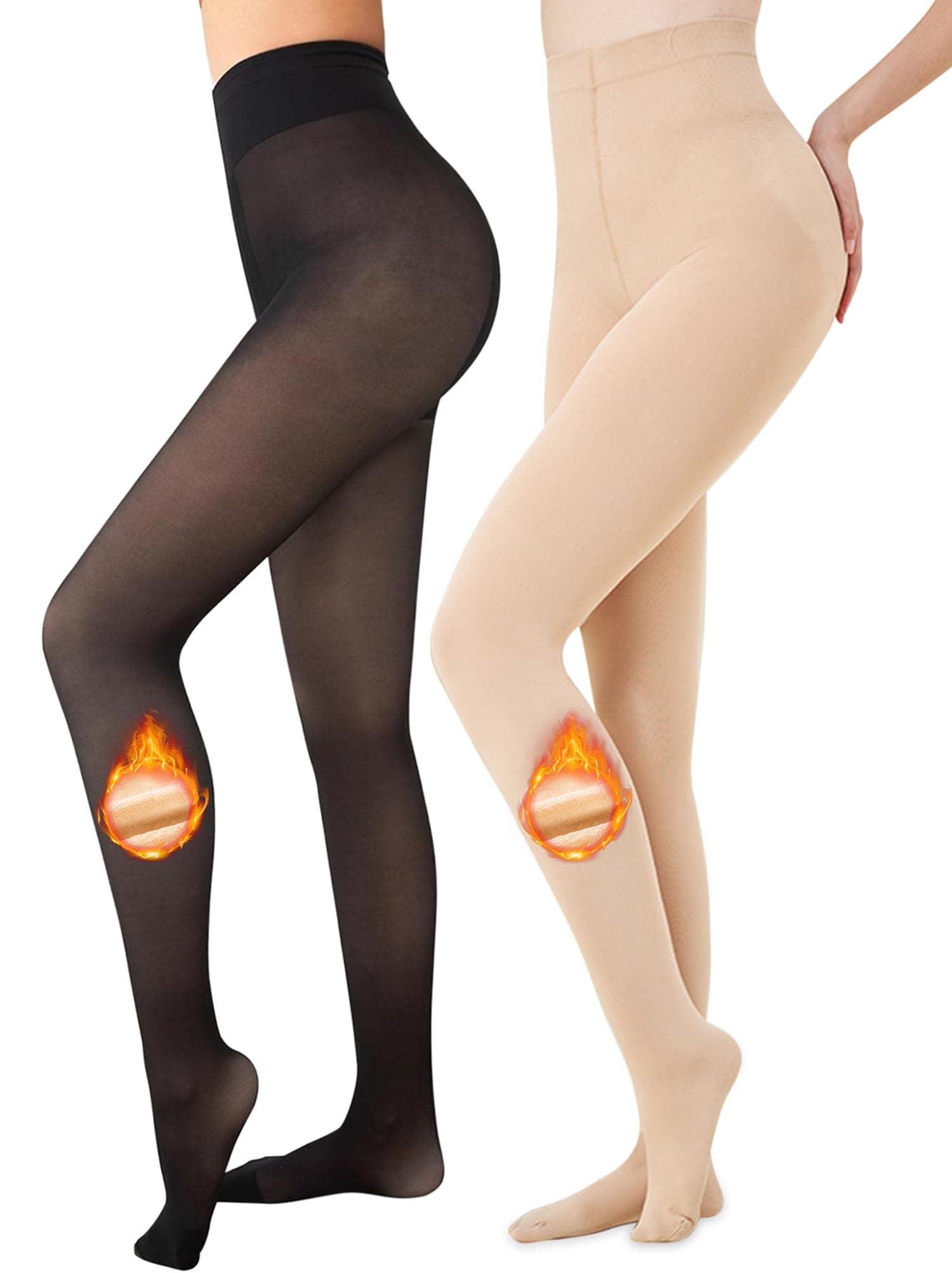 Womens Fleece Lined Tights Sheer Warm Fake Translucent Thermal Pantyhose Stretchy Thick Fleece Tights Control Top