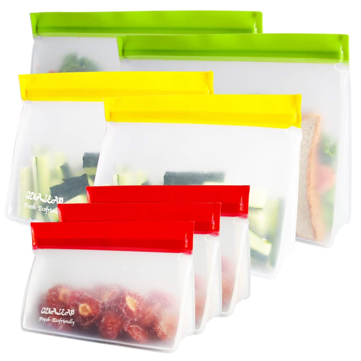 Stand-Up Reusable Sandwich Bags (Set of 7) - Reusable Snack Bags For Kids. Premium Reusable Ziplock Bag for Food Storage Reusable Lunch Bags for Women Lunch Baggies Are Freezer Safe