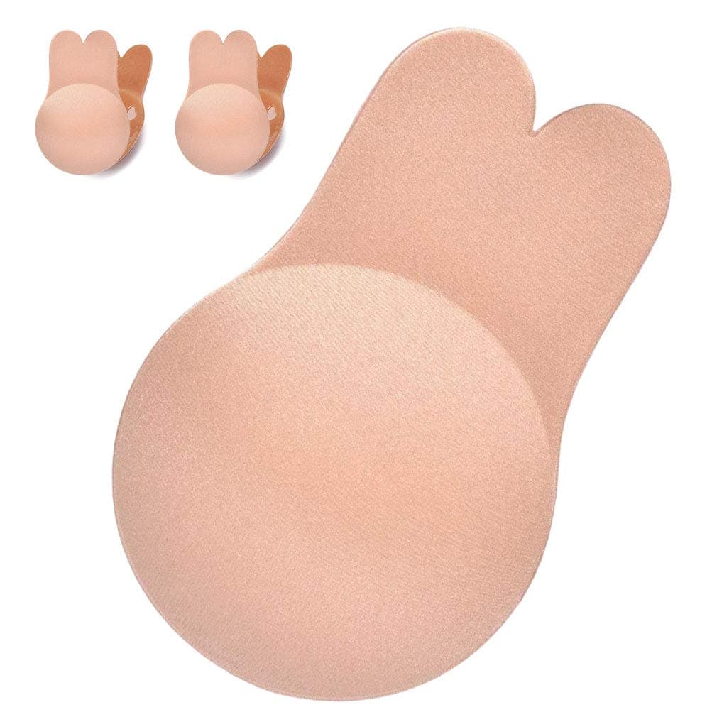 Adhesive Bra Push Up Sticky Bra Silicone Strapless Bra with Lift Nipple Covers Breast Petals Sticky Pasties (C/D Cup) Beige