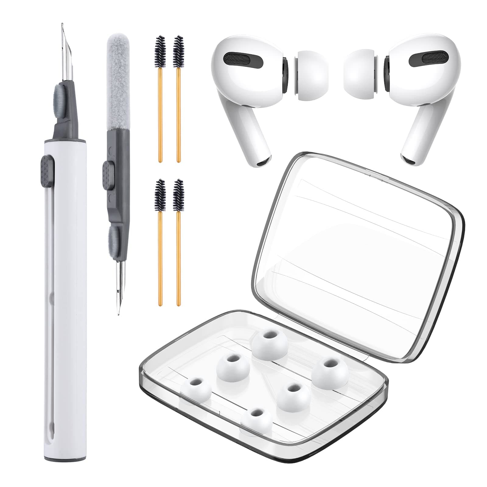 [3 Pairs] Replacement Ear Tips for AirPods Pro & AirPods Pro 2 with Cleaner Kit, Anti-Slip Silicone Earbuds Tips with Noise Reduction Hole and Portable Storage Box. Fit in The Charging Case(S/M/L)