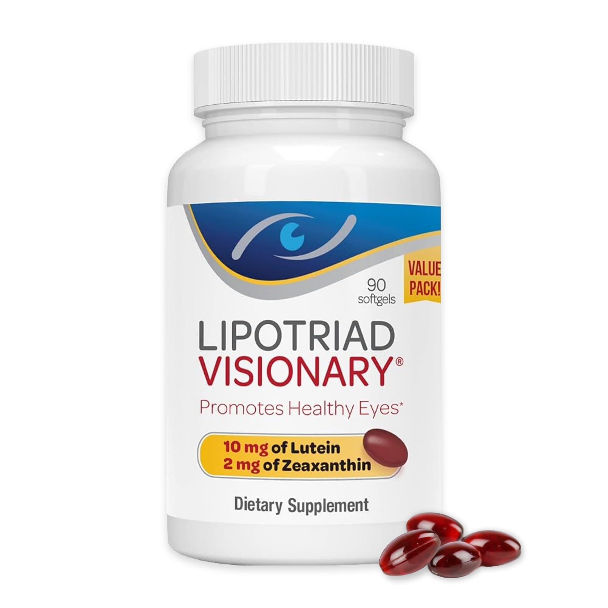 Lipotriad Visionary Eye Vitamins - 90 Capsules - Lutein and Zeaxanthin Supplements with Other AREDS2 Ingredients for Age-Related Vision Support