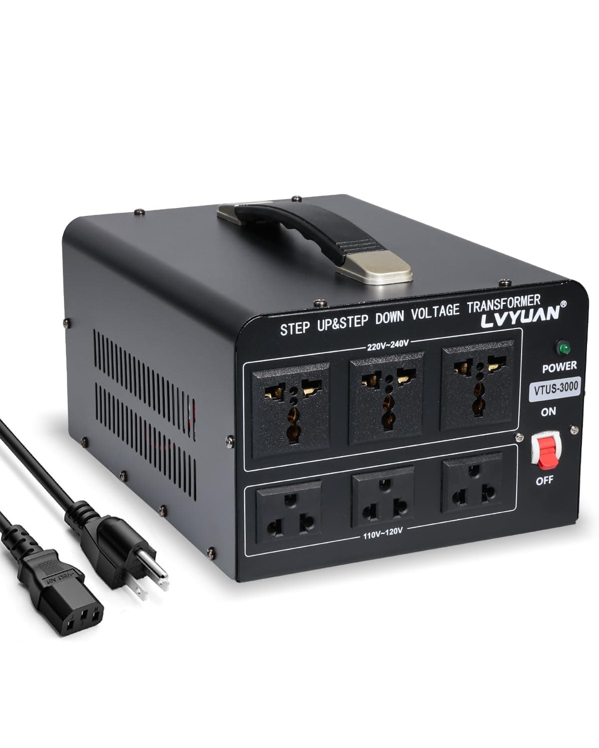 LVYUAN 3000 Watt Voltage Converter Transformer Heavy Duty Step Up/Down AC 110V/120V/220V/240V Power Converter with 3 US Outlets, 3 Universal Outlets, Resettable Circuit Breaker Protection