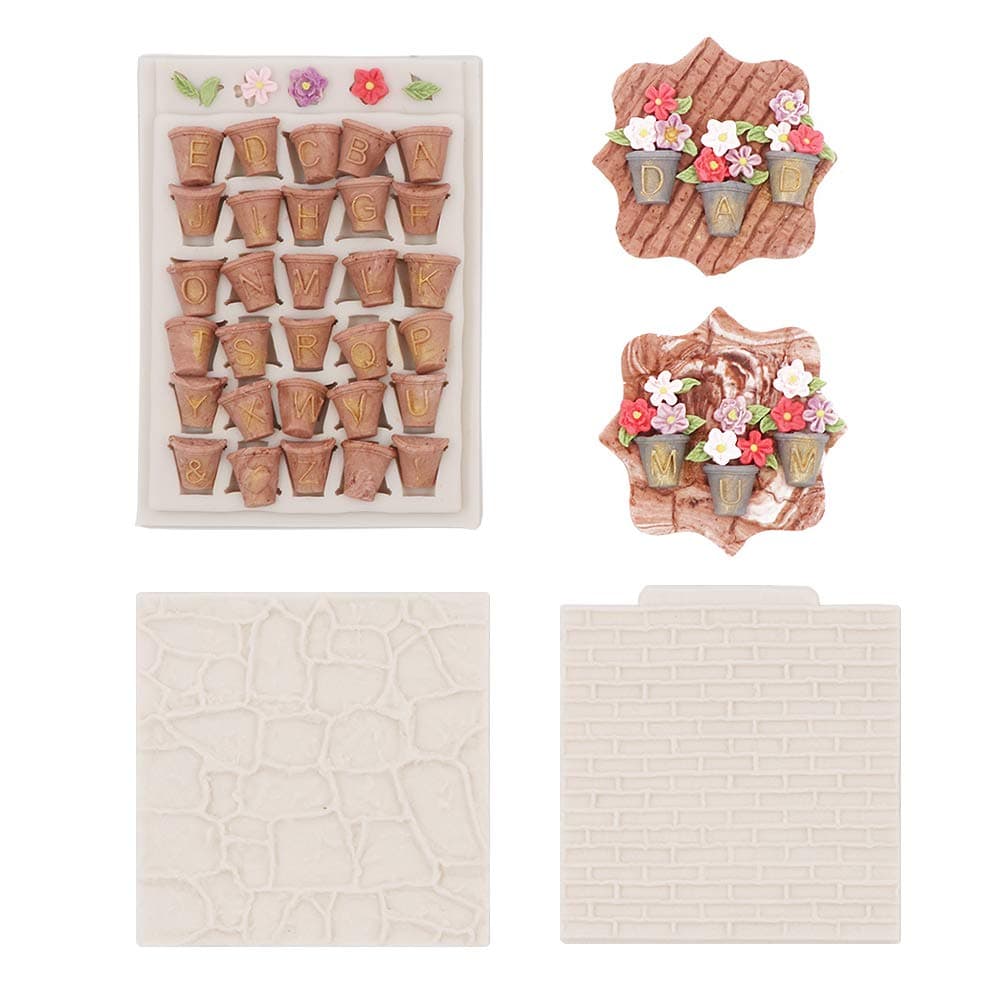 kowanii Alpha Pots Silicone Fondant Molds, Brickwork Stone Silicone Cake Mould Design Mat, Silicone Mold for Cake Decorating, Cupcakes, Sugarcraft, Cookies and Clay, 3 Pack