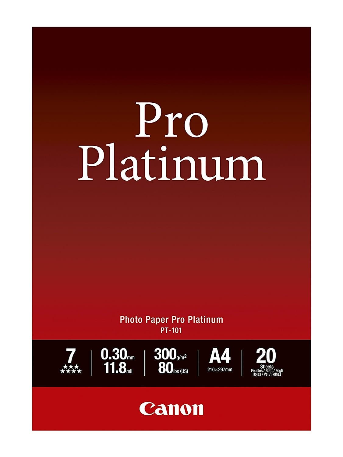 Canon 2768B016 PT-101 A 4, 20 sheet Photo Paper Pro Platinum 300 g
