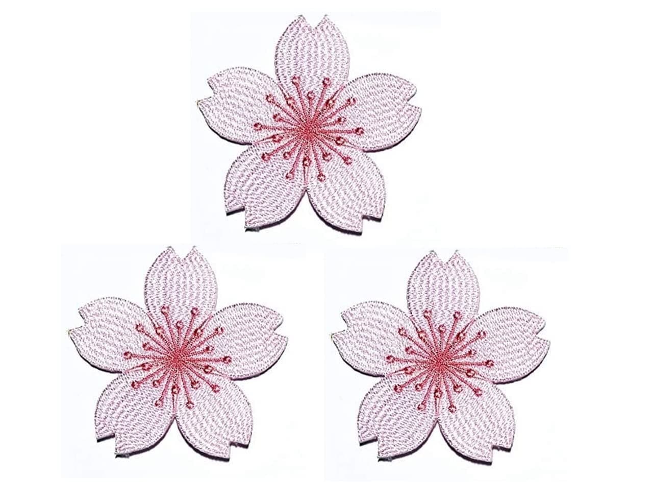 Umama Patch Set of 3 Beautiful Cherry Blossoms Flower Embroidery Patch Beautiful Japanese Cherry Blossoms Pink Sticker Cartoon Iron on Applique Patches Craft DIY Clothes Jeans T-Shirt Hat Backpacks