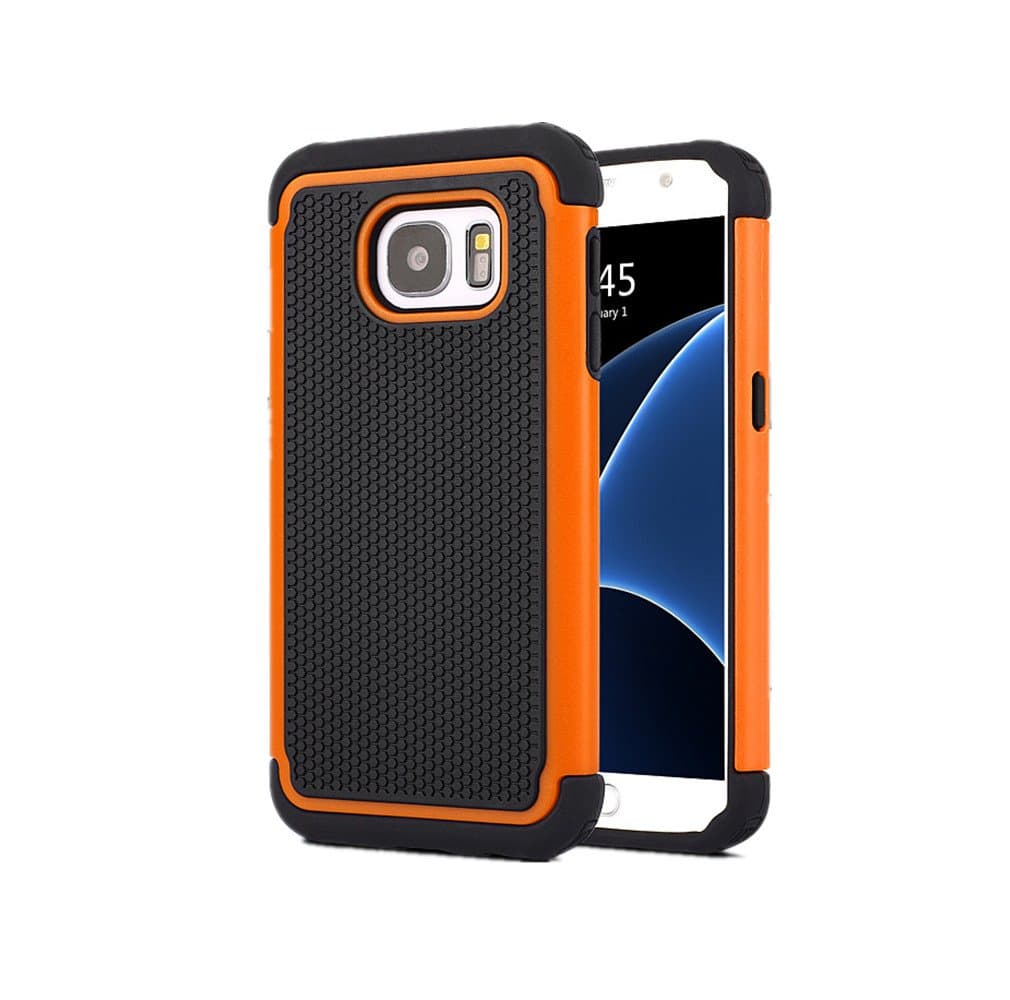 Galaxy S7 Case, KONEA S7 Case [Heavy Duty Protection] [Shock Absorption] [Drop Protection] Football lines Premium Dual Layer Case Cover for Samsung Galaxy S7 2016 (Oranage)