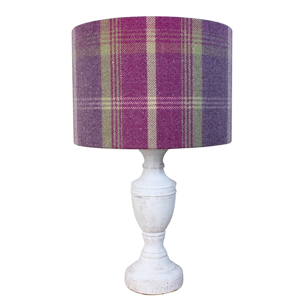 Amethyst Balmoral Tartan Check Drum Lampshade (20 cm Diameter x 18 cm High Table/Standard Lamp)