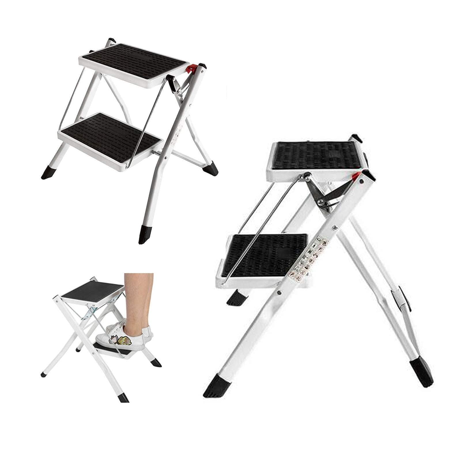 Portable 3 Step Ladder Compact Folding Design Easy Storage for Home Office Kitchen DIY Painting Anti-Slip Mat Steel Frame Ladder 150KG Max Load ()