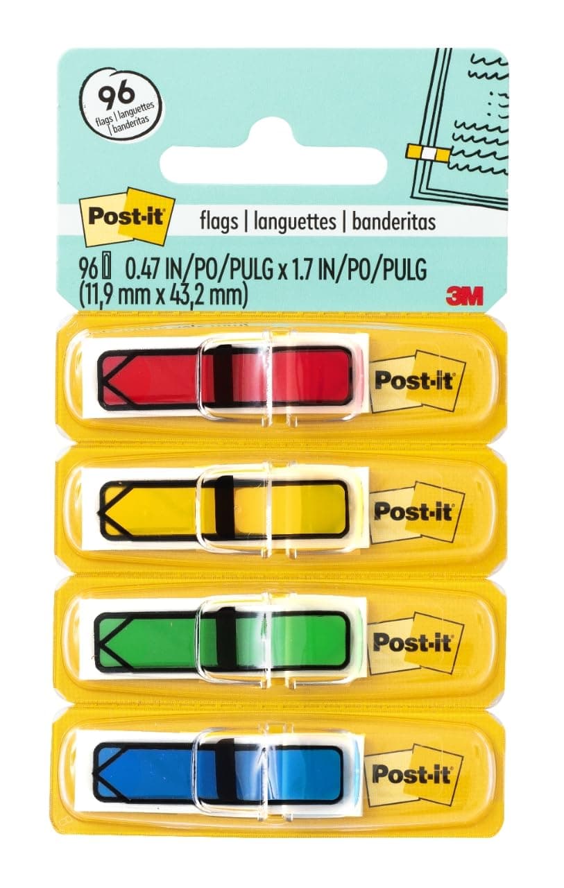 Arrow Flags, Assorted Primary Colors, .47 in Wide, 24/Dispenser, 4 Dispensers/Pack (684-ARR3)