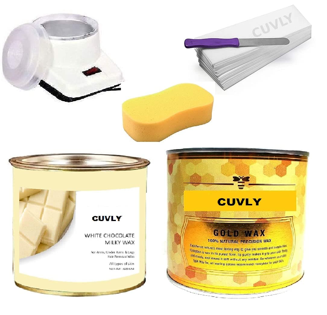 Women Waxing Kit | White Chocolate & Gold Wax (600 Gm Each) + Wax Strips (70) + Wax Spatula & Sponge