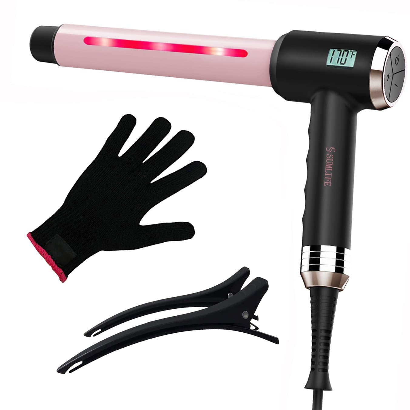 Unique Design Curling Wand, Sumlife Curling Iron Fast Heat up 170-410F° Hair Curler Waver for All Hair Types Infrared Ceramic Bar Travel Iron 1 Inch included Glove and Hair Clips