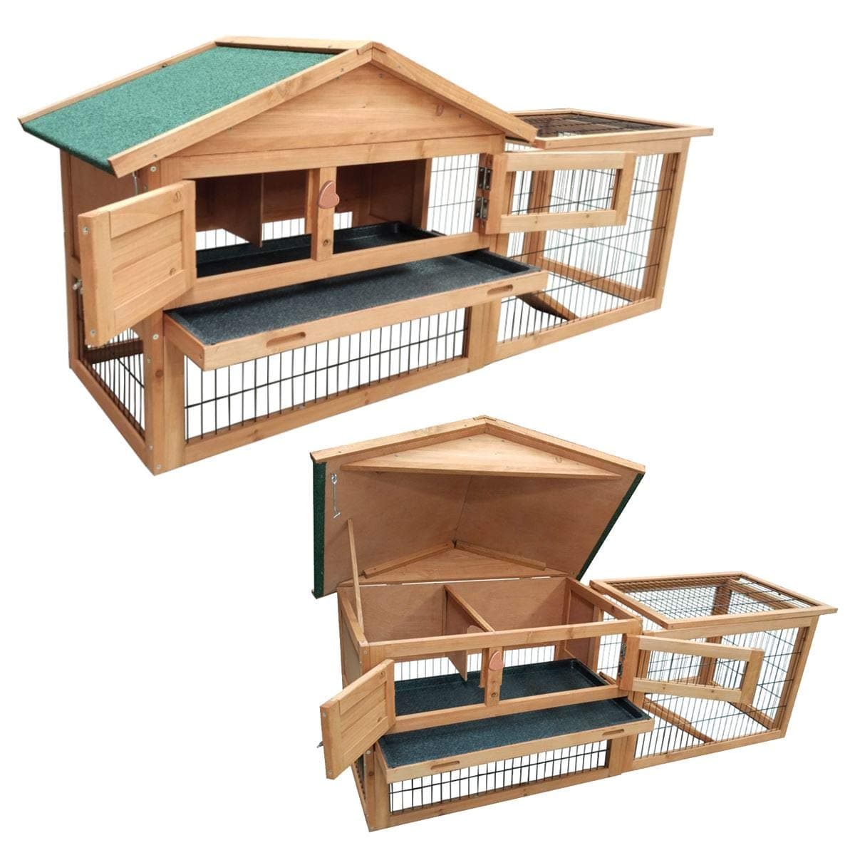 KCT Two Tier Wooden Rabbit Hutch with Run