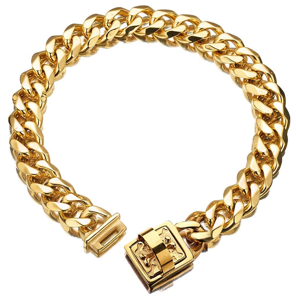 Abaxaca 19 mm Dog Collar 18K Gold Heavy Duty Stainless Steel Dog Luxury Training Collar Cuban Link with Durable Clasp Necklace Chain