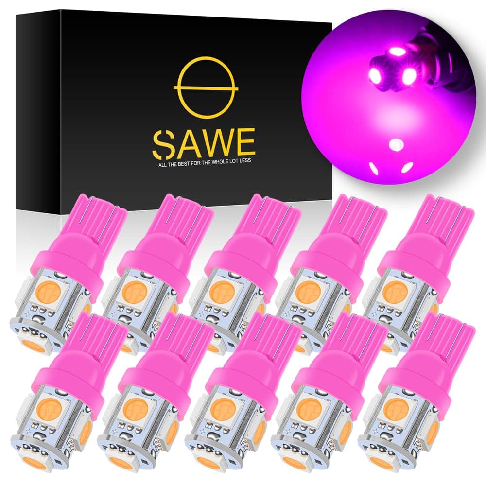 168 194 2825 T10 W5W 5050 5-SMD LED License Plate Dome Map Lights Bulbs (10 pieces) (Pink/Purple)