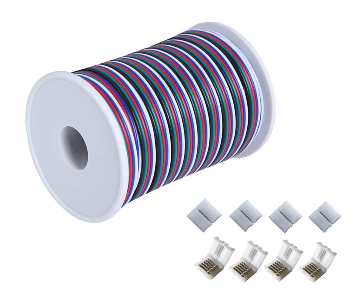 C-able 65.6ft(20m) RGBW Wire Extension Cable with Spool, 12V RGBW 5Pin Led Lights Wires Strip Kit Extend Wire for 5050 3528, with 8PCS RGBW Led Strip Connectors