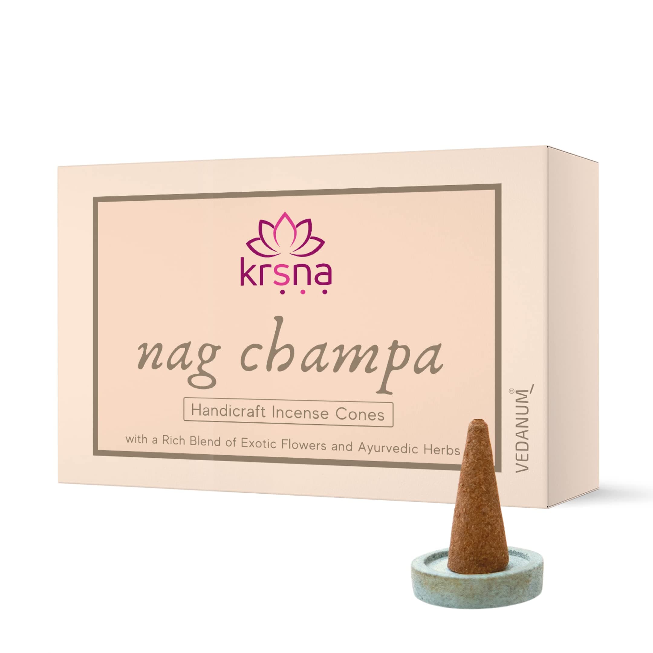 Vedanum Charcoal Free Nagchampa Incense Cones Organic Dhoop for Meditation, Pooja, and Air Purification - 60 Gm