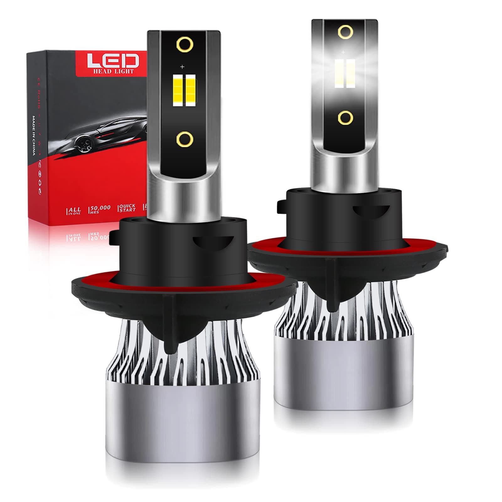 9008 H13 LED Headlight Bulbs High Low Beam 120W 15000LM,CROSSPASSION H13 9008 LED Headlight Bulbs Conversion Kit 6500K Cool White,500% Super Bright,Plug and Play