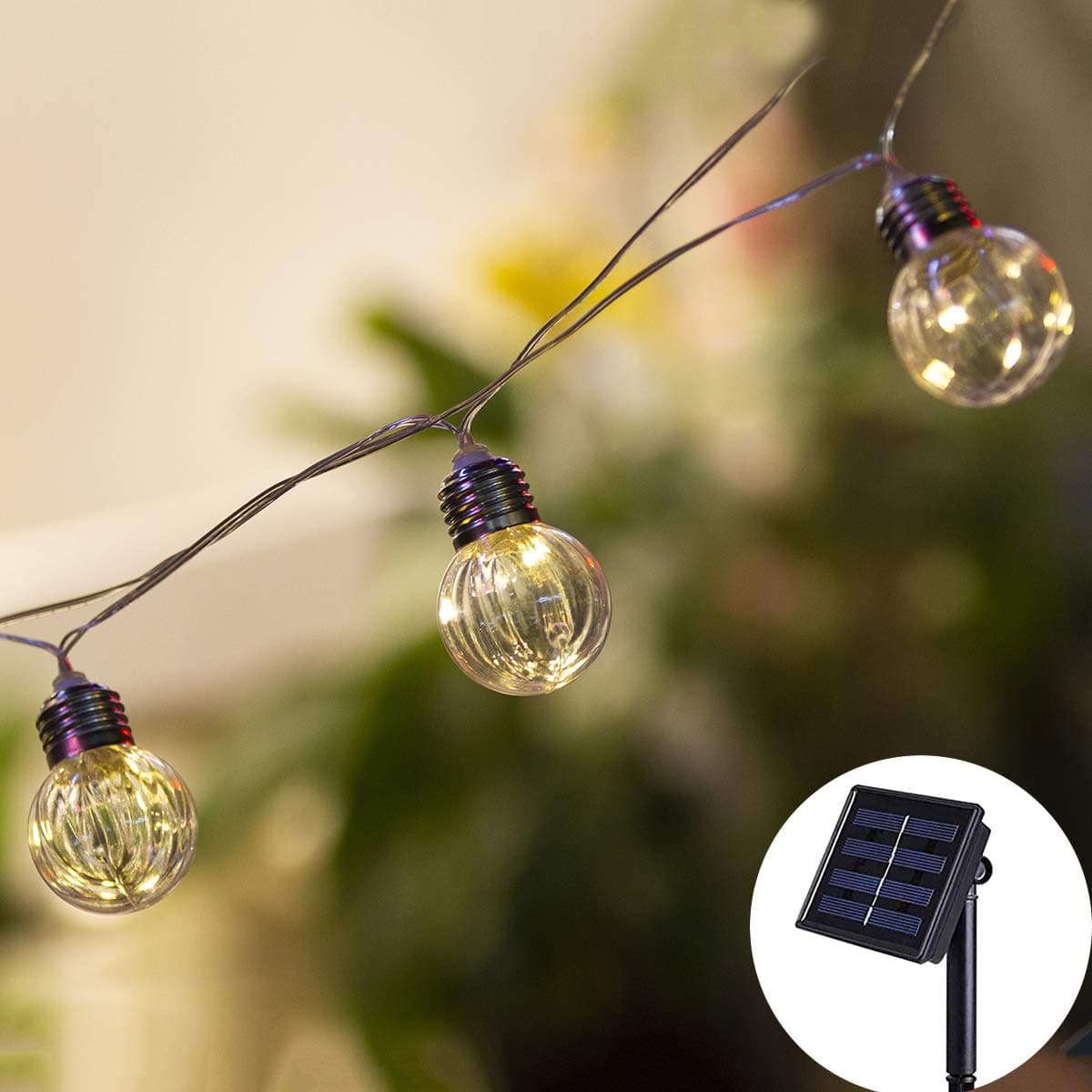 Elnsivo Globel LED Fairy String Lights Solar Operated Waterproof 10Bulbs Decorative Light Chain Hanging Lighting for Indoor/Outdoor Home,Garden,Xmas Tree,Patio,Yard(Solar Bulb String Lights)