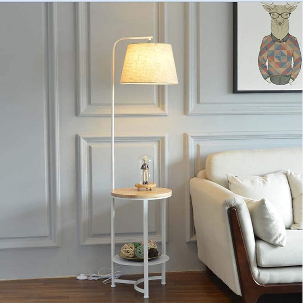 GAOXINGSHOP Floor lamp Bedside Floor Lamp With Shelves,Simple Atmosphere Creative Coffee Table Sofa Lamp Indoor Lighting AA+ (Color : White+white shade)