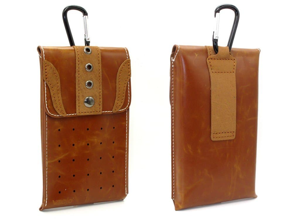 Brown Universal Angel Series Premium Leather Multi-function Belt Loop Case Holster Carrying Pouch Two Pockets Inside With Metal Buckle Out Size 17x10x2 CM