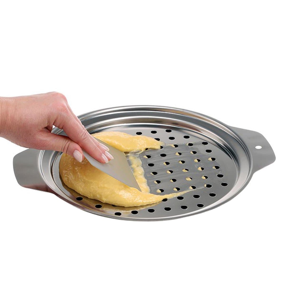Stainless Steel Spaetzle Maker Lid with Scraper Traditional German Egg Noodle Maker Pan Pot Spaghetti Strainer