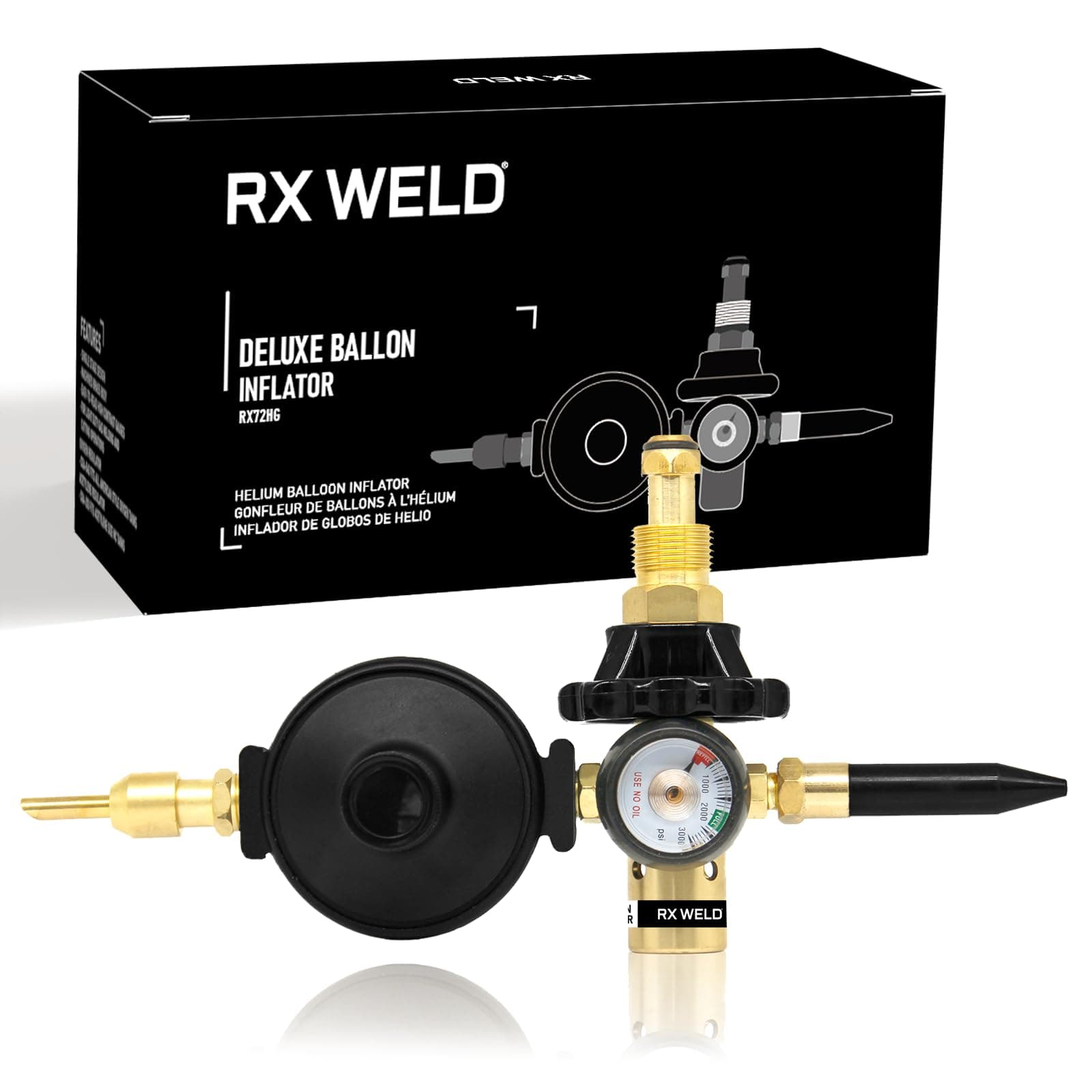 RX WELD Helium Tank Regulator Latex Balloon Filler Valve, CGA-580 Tank, Dual Latex And Foil Ballon Inflator (With Auto Foil Balloon Shut Off Valve)