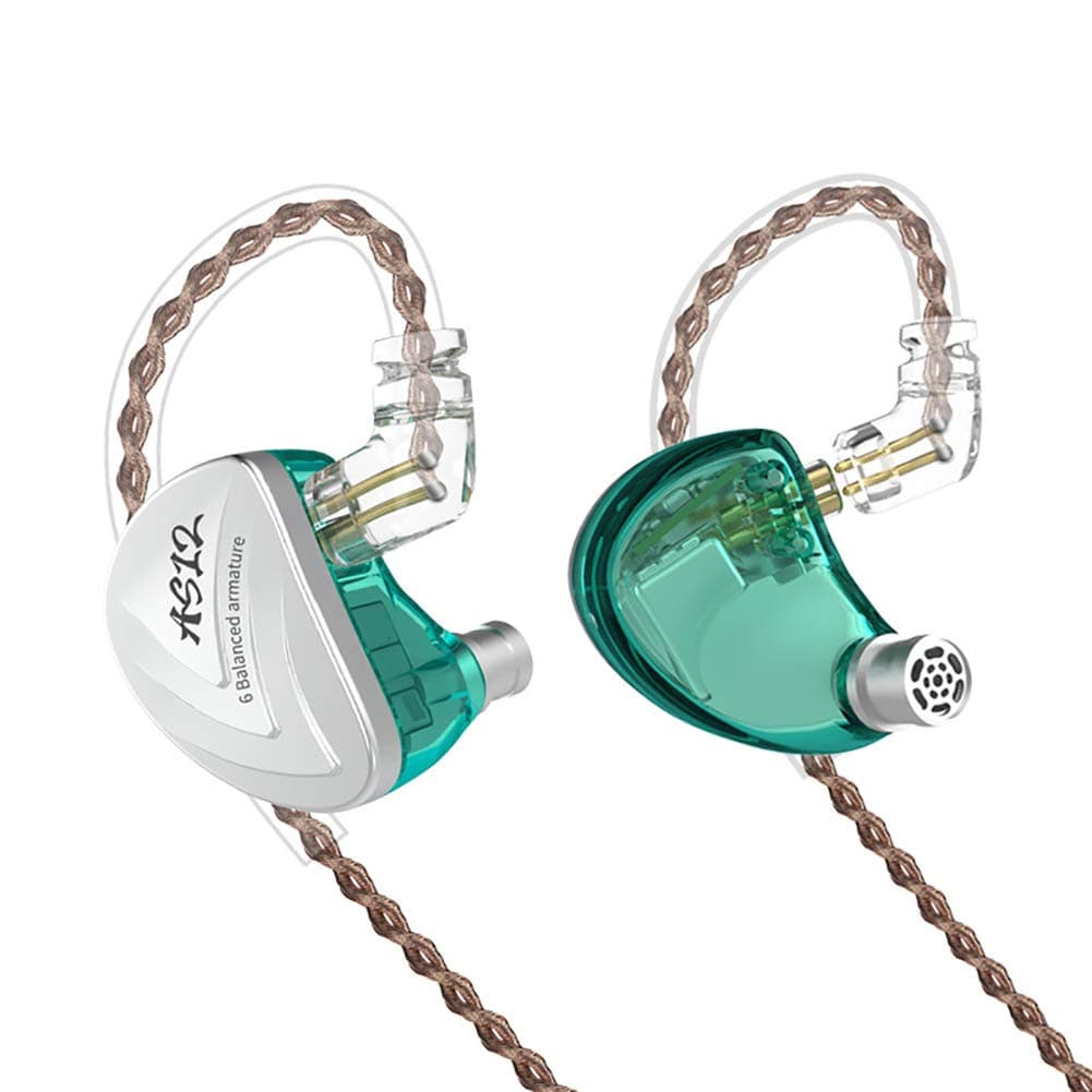 KZ-AS12 in-Ear Monitors, 12BA(6BA on Each Side) HiFi Stereo Noise Isolating IEM Earphones/Earbuds/Headphones with Detachable Cable Universal-Fit Wired Sports 0.75mm 2PIN (Without MIC, Cyan)