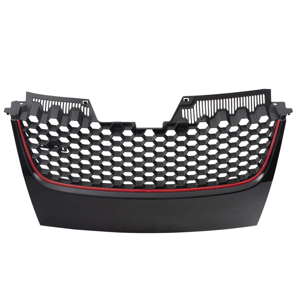 VRracing Compatible for VW GTI GLI Jetta MK5 2006-2009 Honeycomb Hex MeshGrille Black/Red Badgeless,83x42x12cm