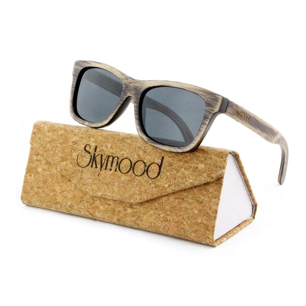 SKYMOOD Wood Polarized Sunglasses With Bamboo Case - Wayfarer Style For Men And Women