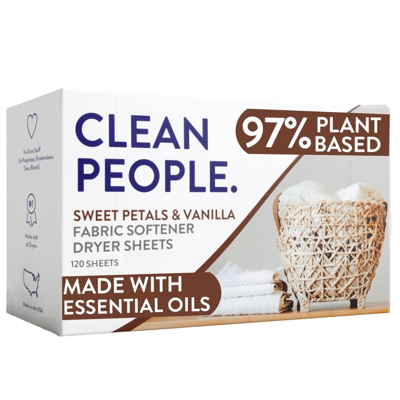 Fabric Softener Sheets - Dryer Sheets - Softens & Removes Static Cling - Vegan Laundry Softener, Essential Oils - Sweet Petals, 120 Pack