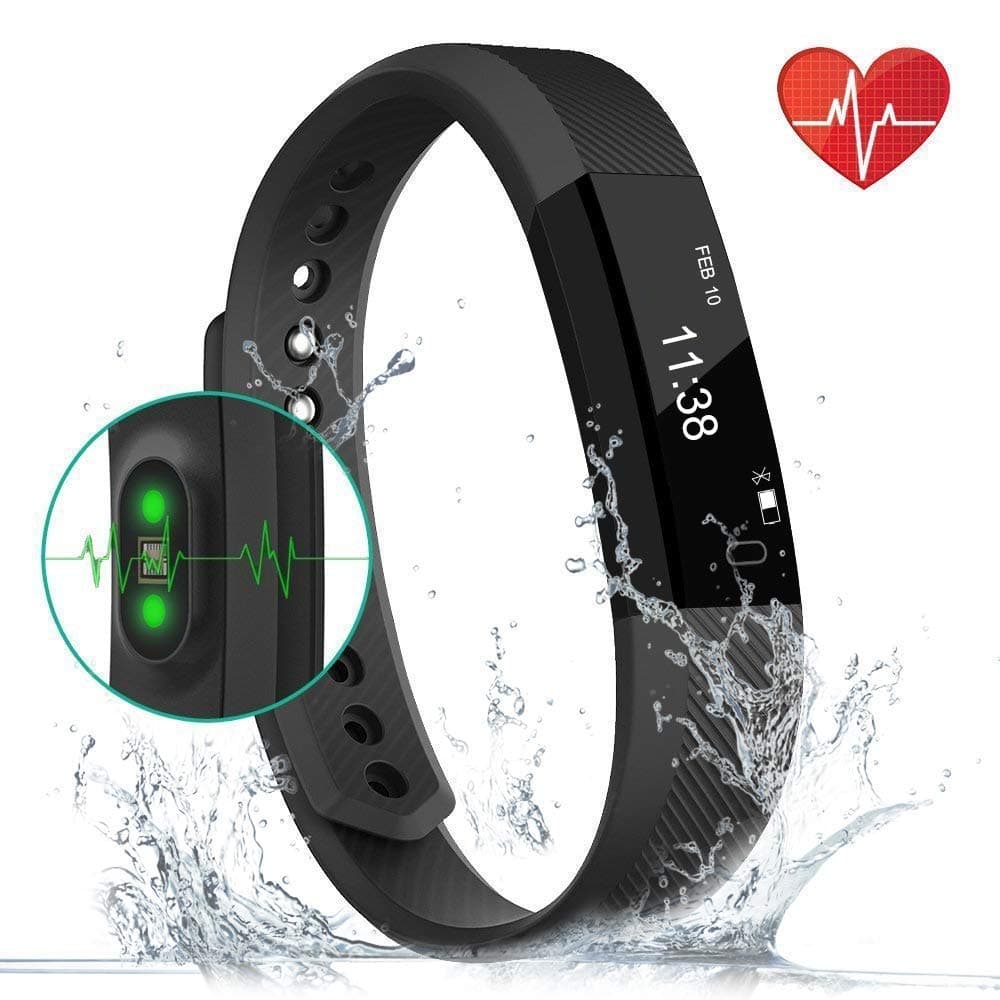 Fitness Tracker Smart Watch with Heartbeat Monitor Step Tracker Calorie Counter Call SMS Whatsapp, Touch Screen Wristband Waterproof Activity Tracker Pedometer for IOS Android Phone-Black