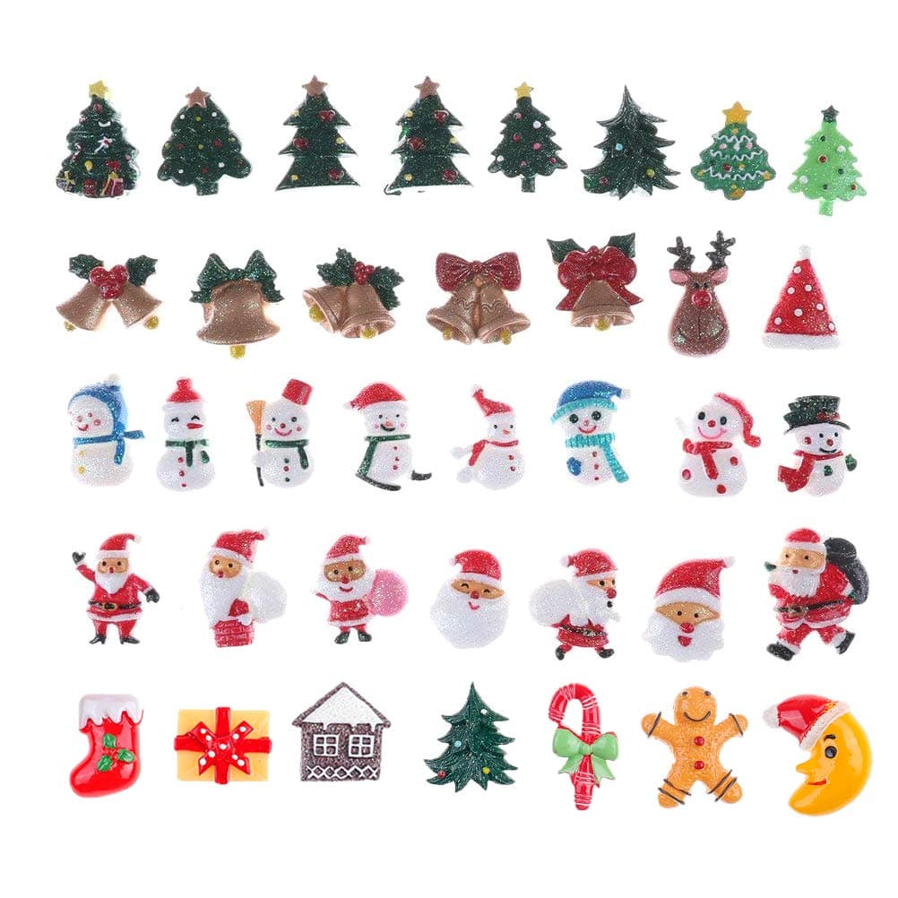 78 Pieces Christmas Resin Flatback Buttons Glitter Resin Flatback Embellishments Christmas Tree Snowman Reindeer Scrapbooking Embellishments for DIY Crafts Phone Case Xmas Holiday Accessories