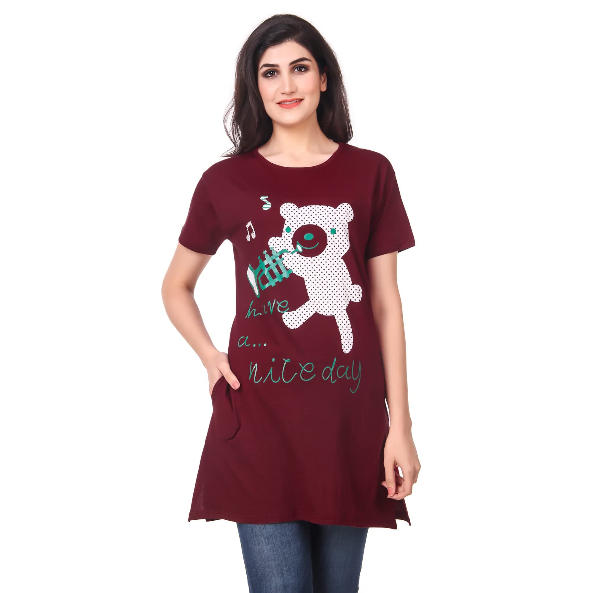 Kanchan World Women's Long Casual T-Shirt Nice Day Print