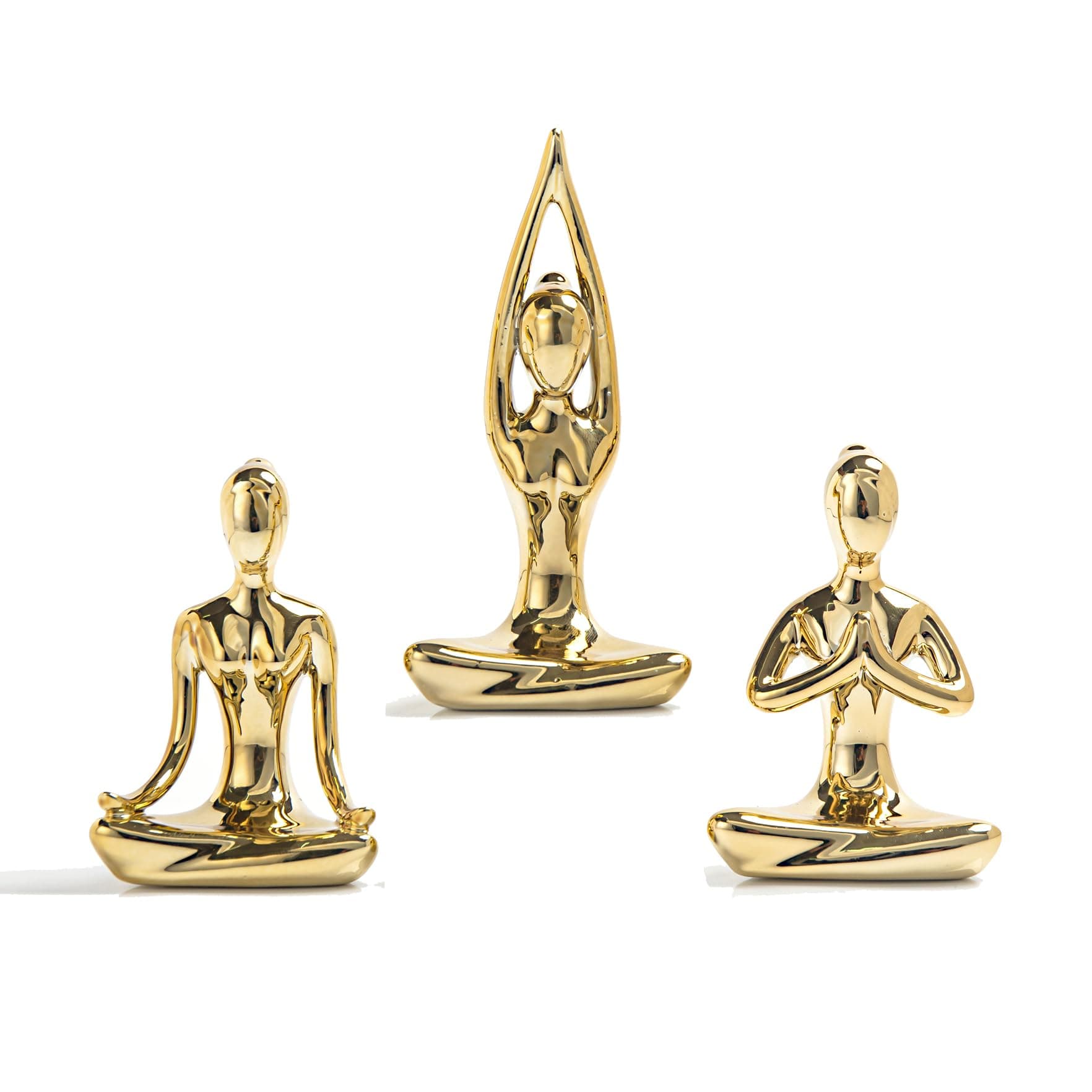 OwMell Lot of 3 Meditation Yoga Pose Statue Figurine Ceramic Yoga Figure Set Decor - Plating Silver