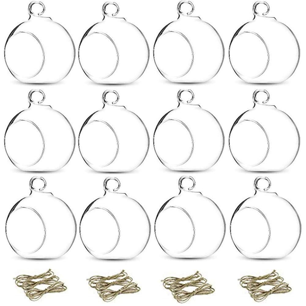 12 Pcs 3.15"/ 8cm Hanging Glass Tealight Holder Globe Plant Terrariums Glass Orbs Air Plants Tea Light Candle Holders Home Decor Indoor Outdoor Garden DIY Gifts (9 Pcs + 3 Pcs)