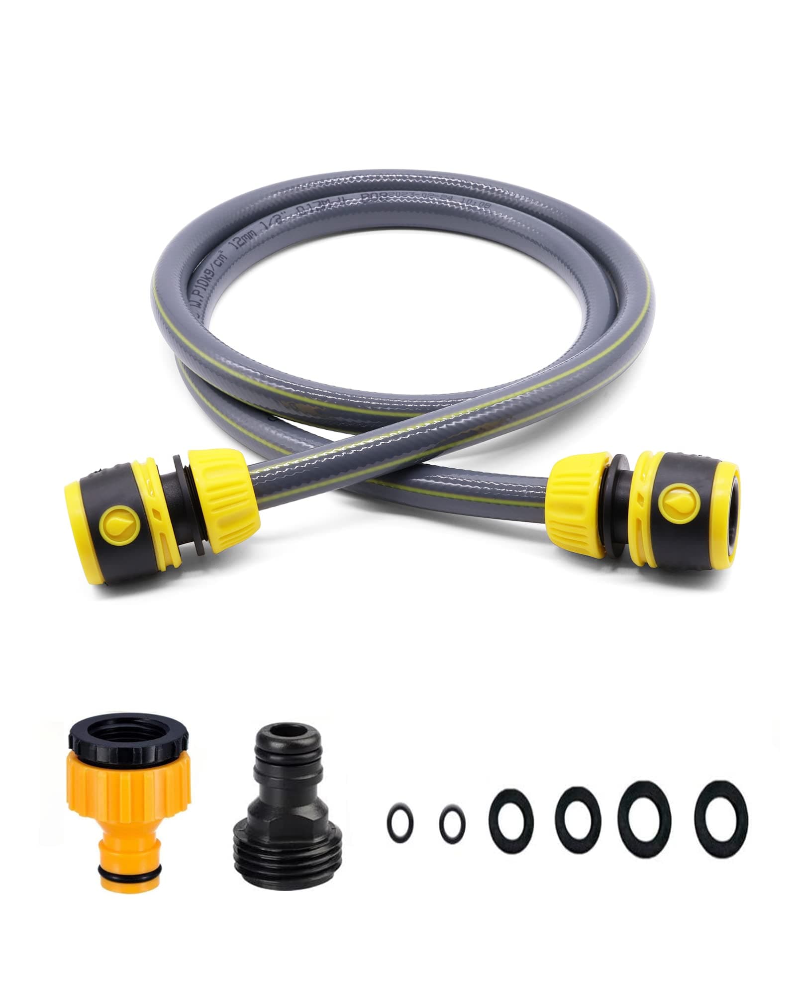 Hose Connection Set for Garden Hose Reel, Plastic Hose Pipe Fitting Connection Kit Including 3/4'' Male Threaded, 2 in 1 Faucet Adapter, 1/2" Hose End Adapter, 1.5M Length of Pipe