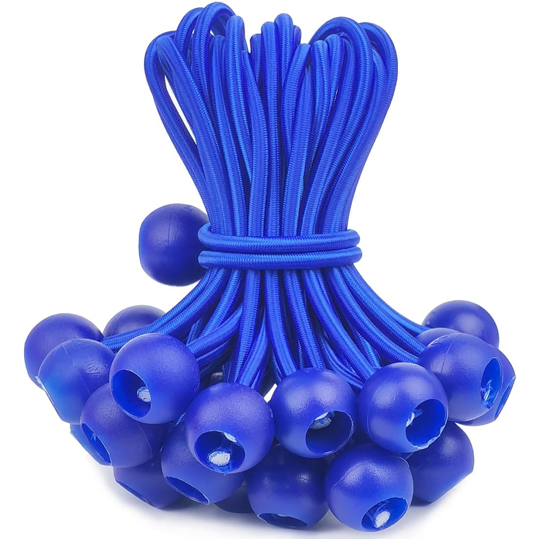 PerkHomy 30 Pack Ball Bungee Cord 6 Inch Heavy Duty Bungie Cord Balls Tarp Tie Down Canopy Bungee Balls for Camping, Tents, Cargo, Holding Wire and Hoses, Patio Umbrellas, Awning (30pc Blue)