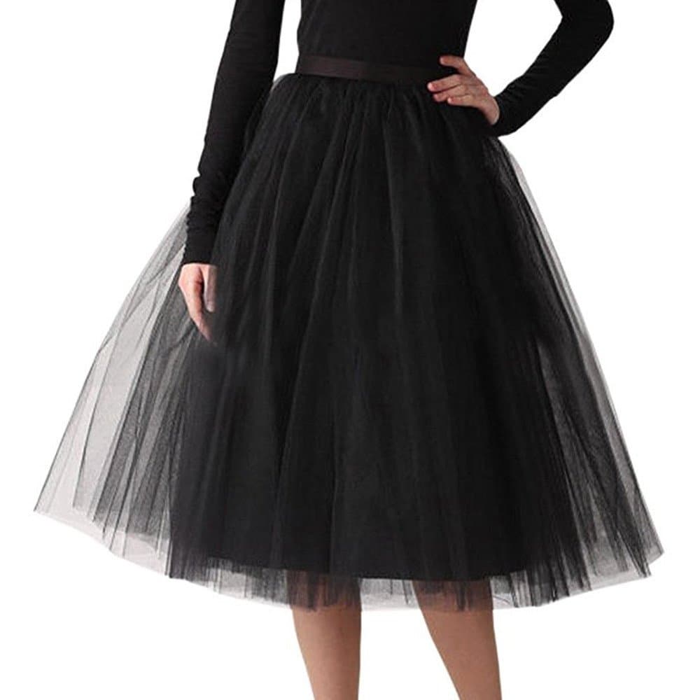 WOZOW Ladies Sequin Pleated Adult Tutu Knee Length Tulle Skirt Dancing Skirts for Women