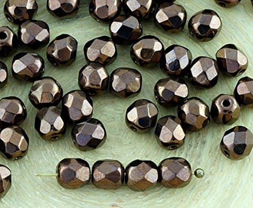 50pcs Metallic Bronze Brown Luster Round Faceted Fire Polished Spacer Czech Glass Beads 5mm