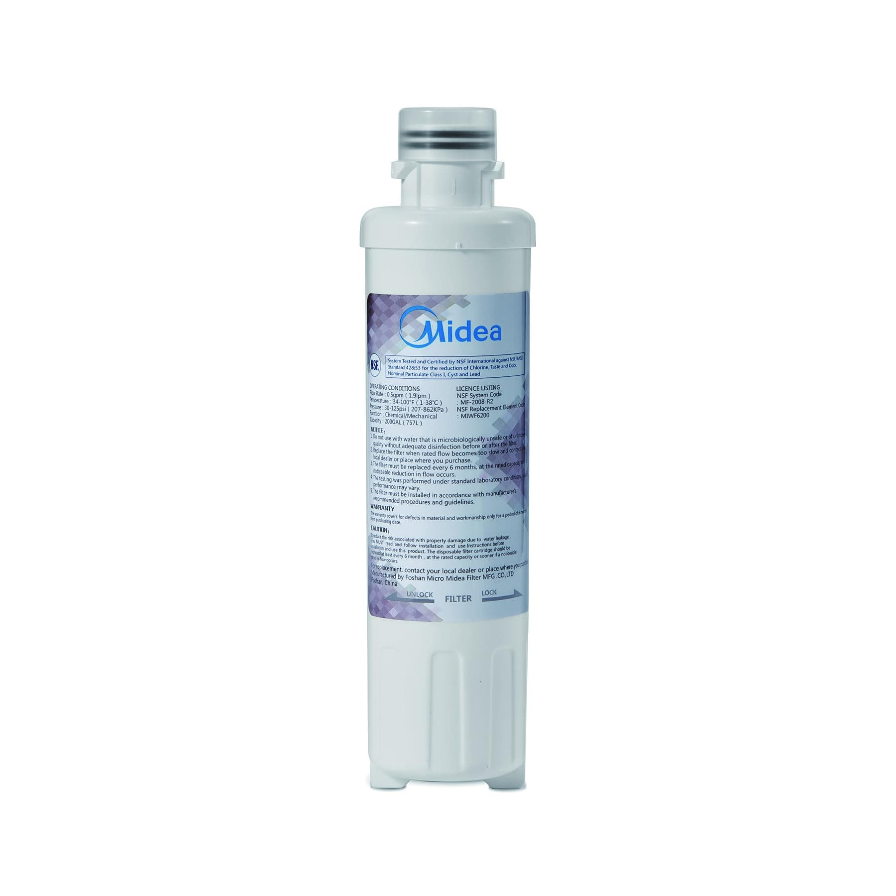 Midea MIWF6200 Twist-in Refrigerator Water Filter, 200 Gallon, Compatible with Midea Side-by-side Refrigerators MRS26D7AST/ MRS26D5AST/ MRQ22D7AST